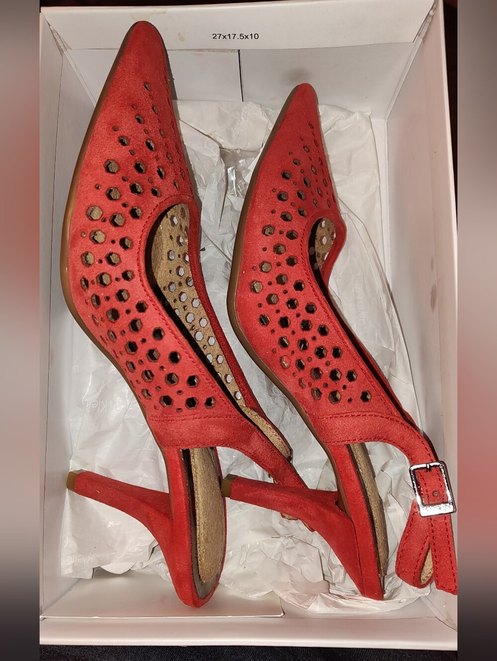 Calvin Klein Damaris Summer Coral Suede Slingback Heels